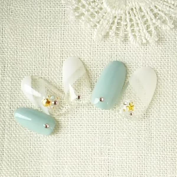 ミントブルー&シースルーフレンチ