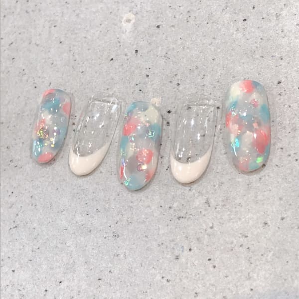 シンプルフレンチ＋パステルべっ甲アート