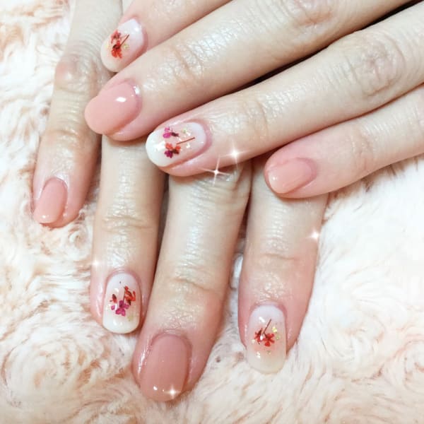 ワンカラージェル+押し花