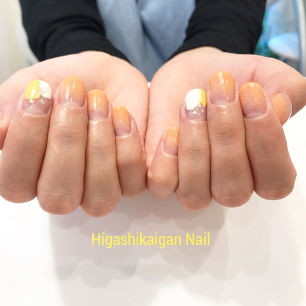 ニュアンス&オレンジグラデーション|東海岸ネイル