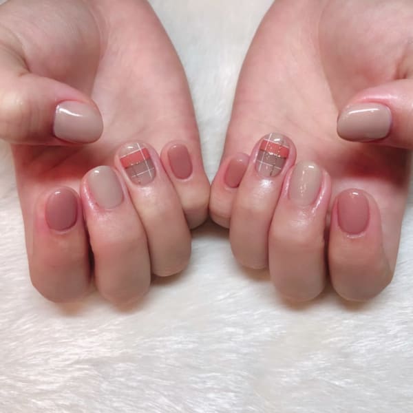 チェック/シンプル/ワンポイント/ブラウン