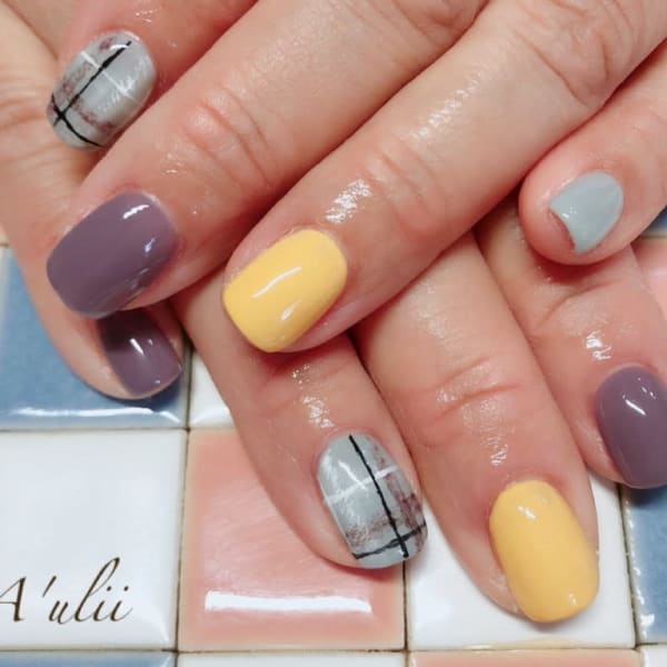 チェックカラフル|A'ulii -nail-