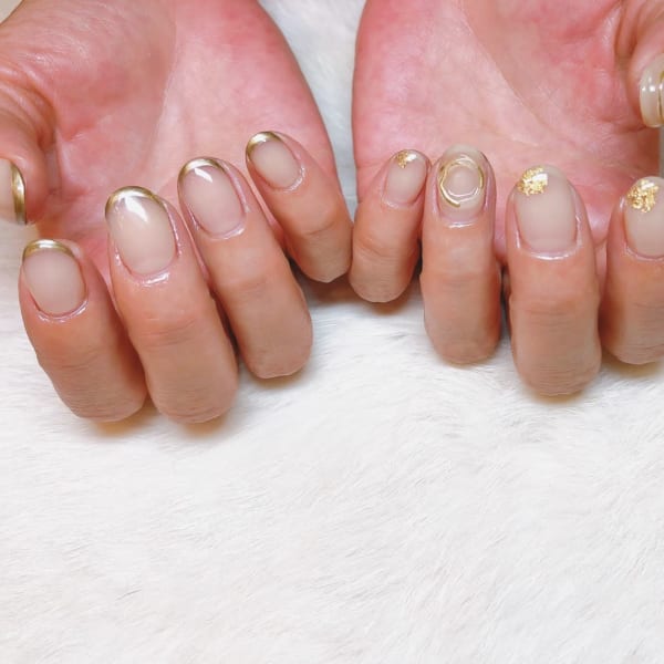 細フレンチ/大人ネイル/アシンメトリー