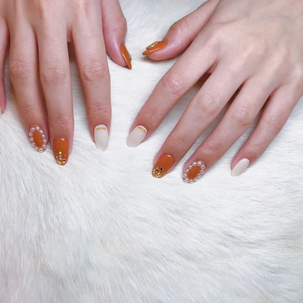オレンジネイル/パール|NailSalonMUU