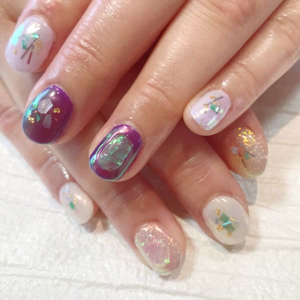 氷ネイル×ラメ×オーロラ×ワンカラー