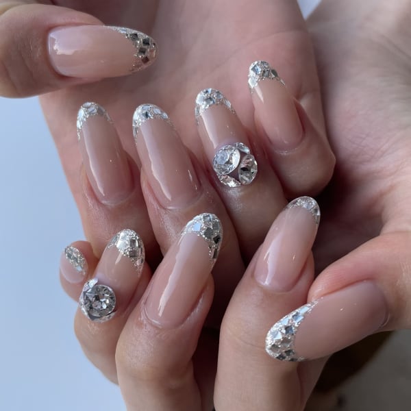 ガラスフレンチ×Vカットストーン