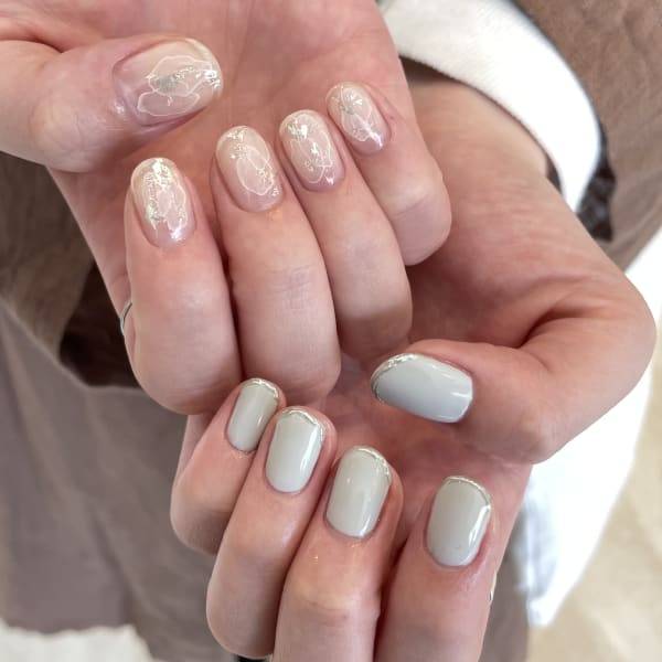 水彩ネイル×ワンカラー