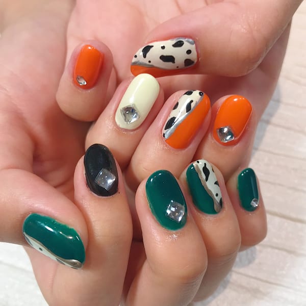 アニマル柄×オレンジ×グリーン×ワンカラー