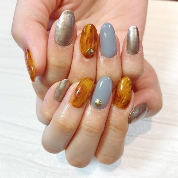 べっ甲×メタリック×グレー