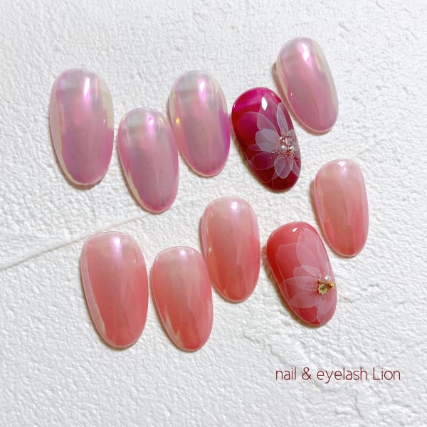 たらし込みフラワー＆オーロラネイル