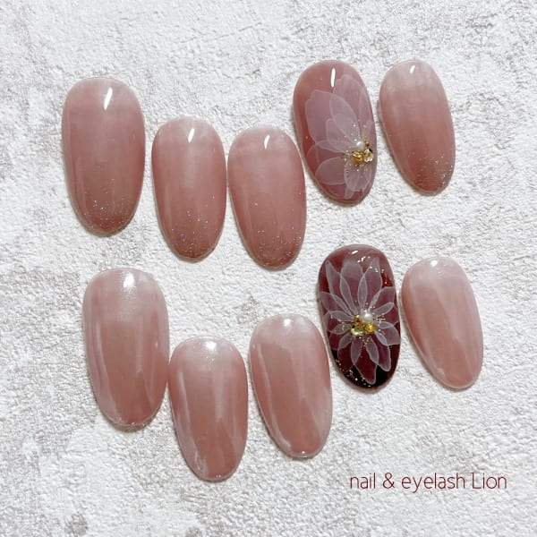 グレージュ系カラー たらし込みフラワー