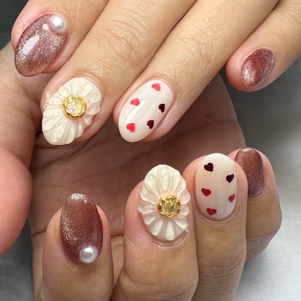 ぷっくりお花とハート