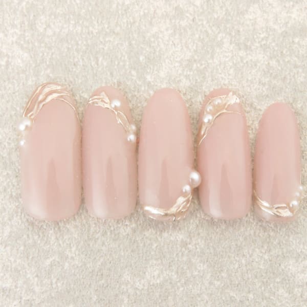 ミラーネイル/パールネイル/ピンクネイル/春ネイル