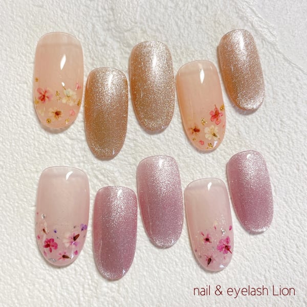 上品ドライフラワーネイル＋マグネットジェル