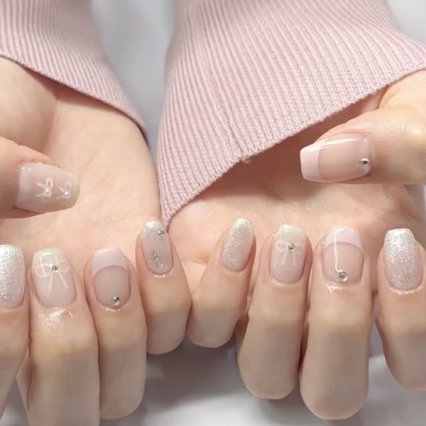 リボン×フレンチガーリーネイル|ジェルネイル専門店 NICE NAIL 和歌山駅前店