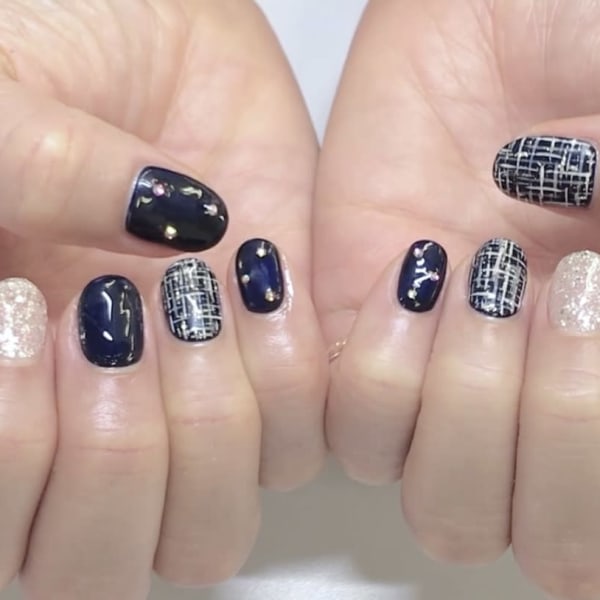 ネイビーツイードネイル|ジェルネイル専門店 NICE NAIL新宿西口店