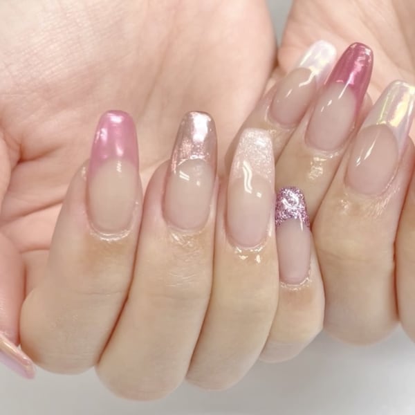 いろいろピンクフレンチネイル|ジェルネイル専門店 NICE NAIL新宿西口店