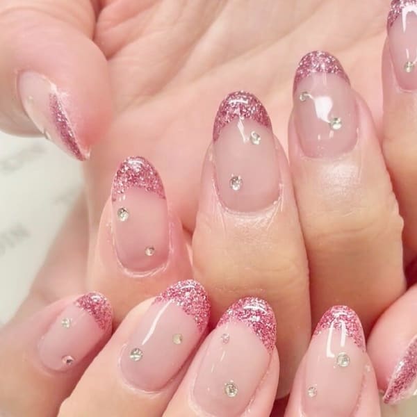 ピンクラメフレンチネイル|ジェルネイル専門店 NICE NAIL 北千住店