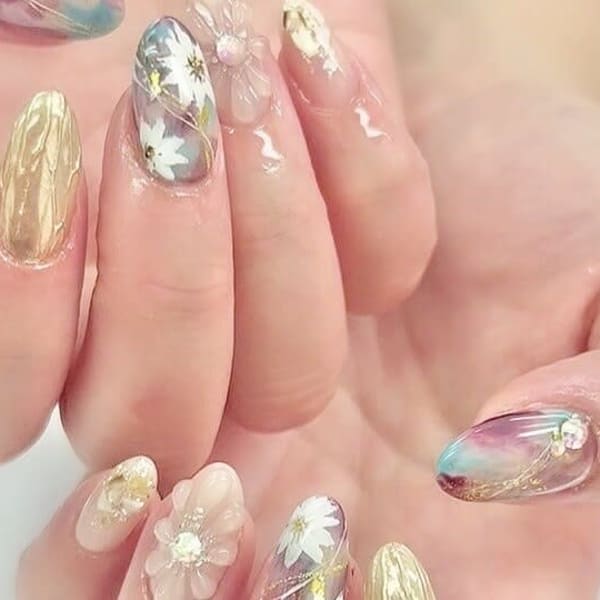 手書きフラワー×ミラー|ジェルネイル専門店 NICE NAIL 千里中央店