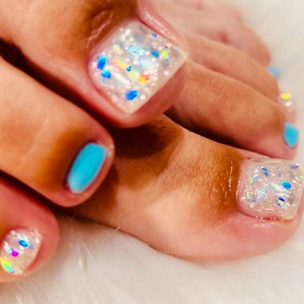 フット　カラフルラメとブルー単色