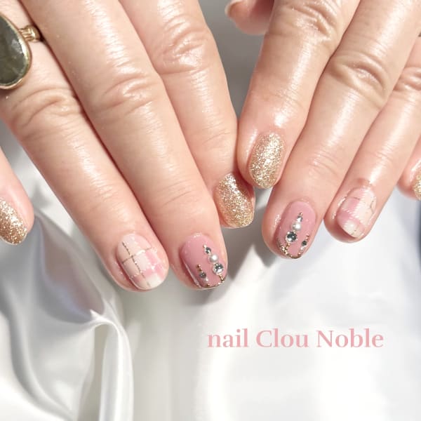 ベージュピンク×チェック