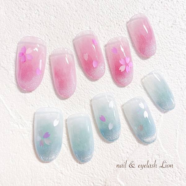 ふんわりチーク＋マグネットグラデ&桜ホログラム|nail ＆ eyelash Lion 池袋