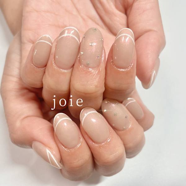 変形フレンチ|nail atelier joie【ジョワ】御徒町 （パラジェル・フィルイン・付替オフ無料）