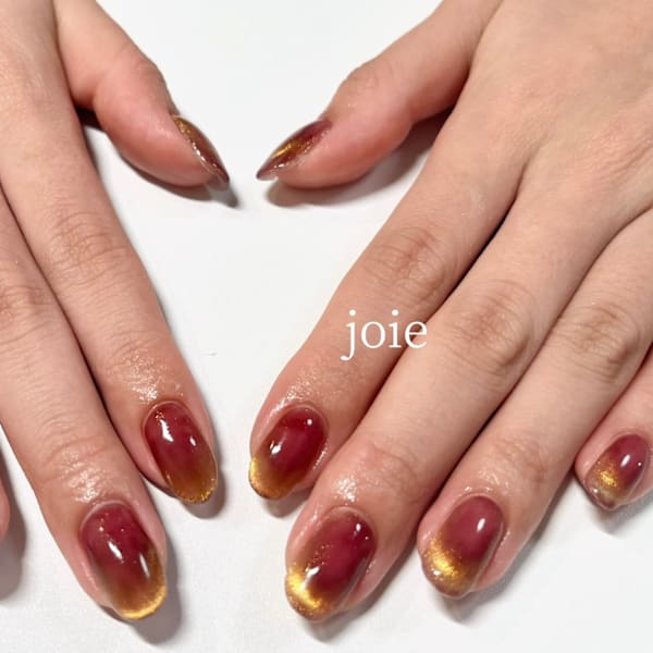 ボルドー×ゴールドマグネット|nail atelier joie【ジョワ】御徒町 （パラジェル・フィルイン・付替オフ無料）