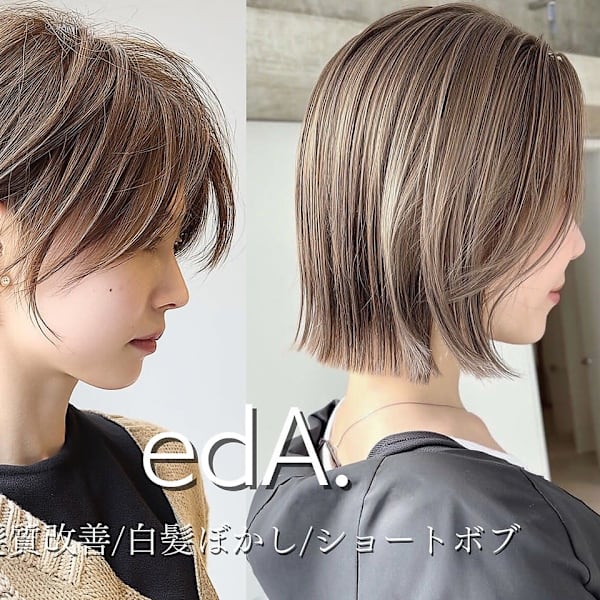 edA. 鎌倉 白髪ぼかし/髪質改善/ショートボブ