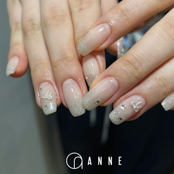 ANNE渋谷店 ホワイト 韓国リボンネイル