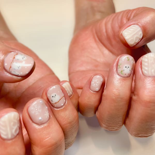 〈ジェル〉シマエナガ＆ニットネイル