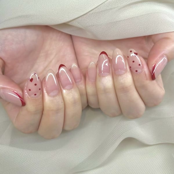 ちゅるんベージュ×ボルドーフレンチ×ドット