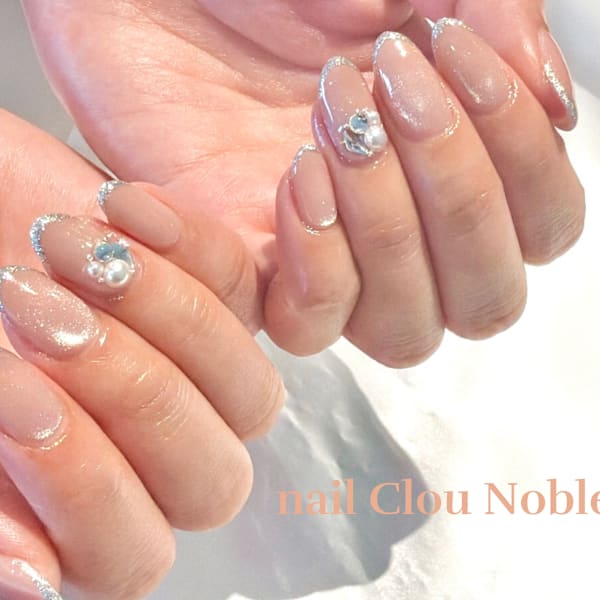 ラメフレンチ×ストーン