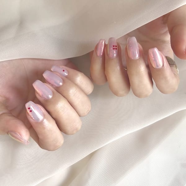 ちゅるんピンク×ハートネイル