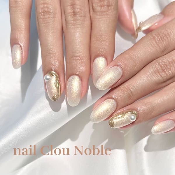 パール×ホワイトラメ|nail Clou Noble