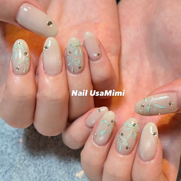 手描きリボンアート|Nail UsaMimi