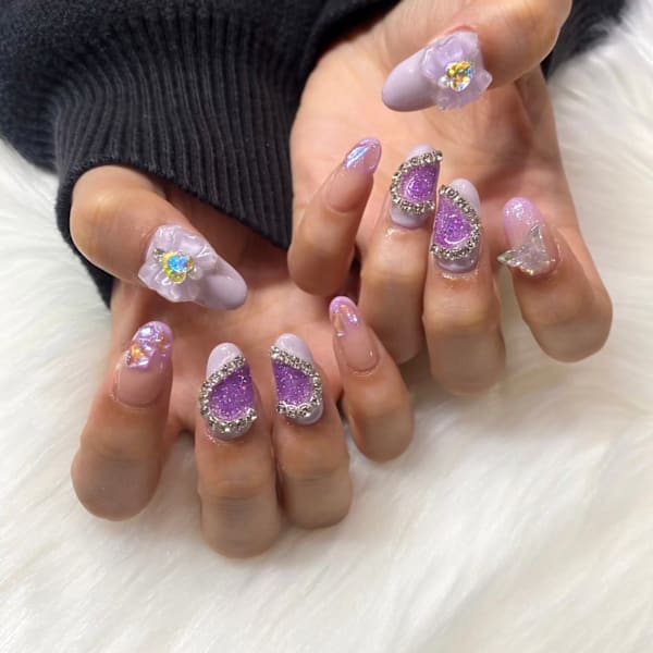 りぼんハートデザインネイル|ネイルサロン Zina nail 大阪茨木【パラジェル/フィルイン導入】