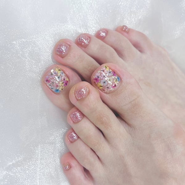 【フットネイル】人気の押し花デザイン♪