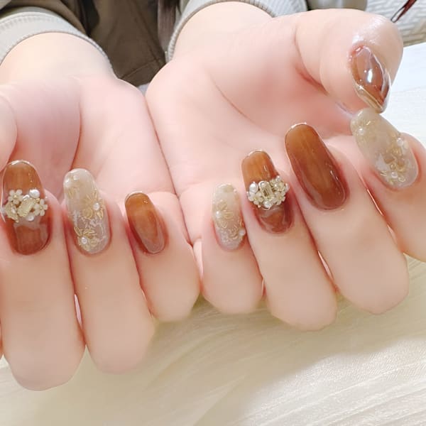 べっ甲ブラウン×フラワーアート