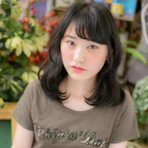オススメ順 10代 パーマ 黒髪 セミロングの髪型 ヘアスタイル 楽天ビューティ