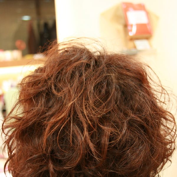 京都 乾燥毛にショートヘアのクリープパーマ