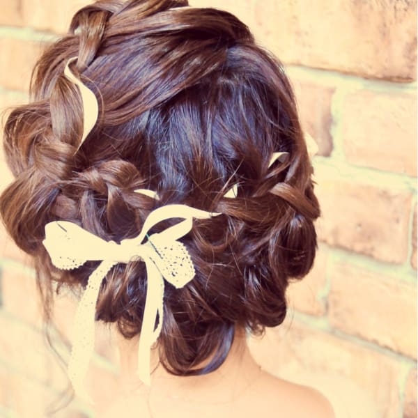 編み込みリボンアレンジ♪結婚式、2次会に♪