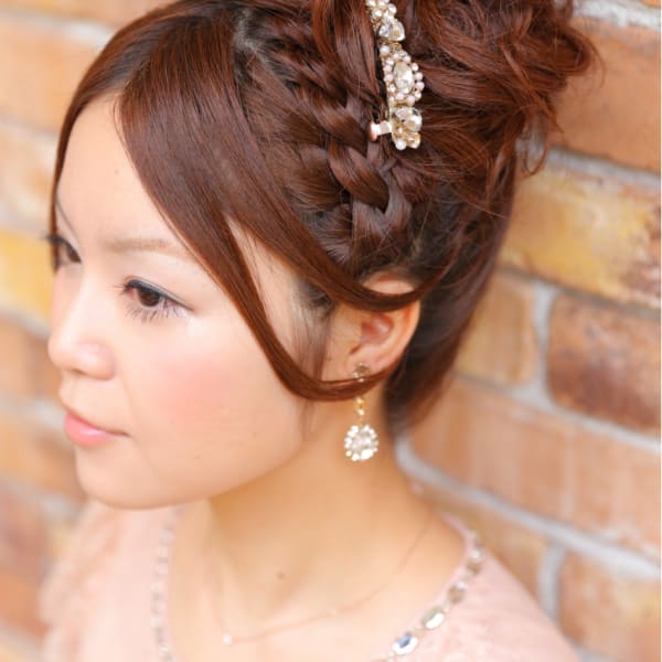 ☆ツヤ編みこみカチューシャ風エアリーアップ☆結婚式&二次会♪