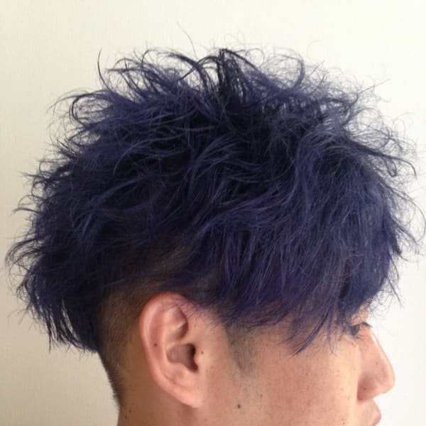 ミッドナイトブルー＠無造作ニュアンスパーマツーブロック