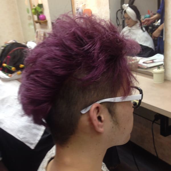 ピンクバイオレット＠無造作ニュアンスパーマツーブロック