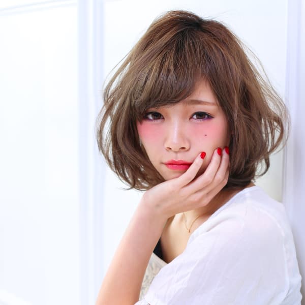 小顔ボブ×グレージュ×ニュアンスパーマ♪|PADOMA