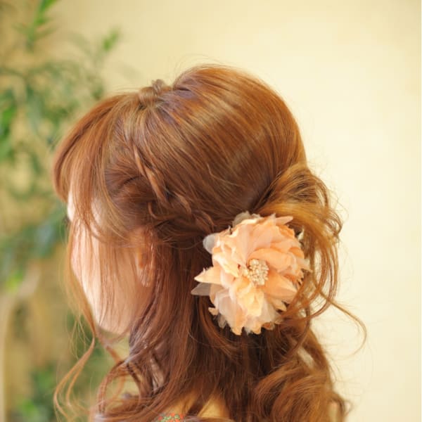 ☆編み込みコサージュ☆結婚式&２次会ハーフアップスタイル♪ｍ