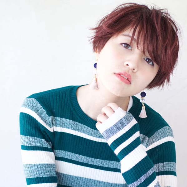 外ハネカールベリーピンクカラーショートボブ AKI-67