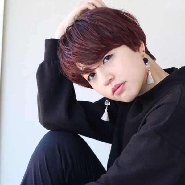 ベリーピンクカラーマッシュカットショートボブ AKI-69