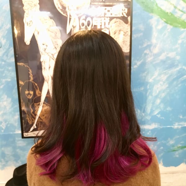 黒髪インナーピンクパープル